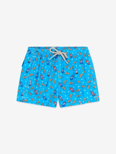Mc2 Saint Barth Kids' Boys Pizza Style Swim Shorts In Blue
