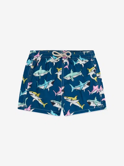 Mc2 Saint Barth Kids' Boys Shark Swim Shorts In Blue