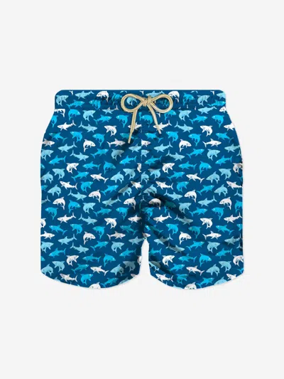 Mc2 Saint Barth Kids' Boys Shark Trouble Swim Shorts In Blue