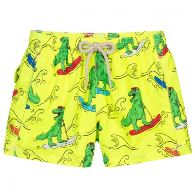Mc2 Saint Barth Babies'  Boys Yellow Dinosaur Swim Shorts In Green