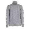 Mc2 Saint Barth Braided Cable Knit Turtleneck Sweater With Ribbed Detailing In Gray