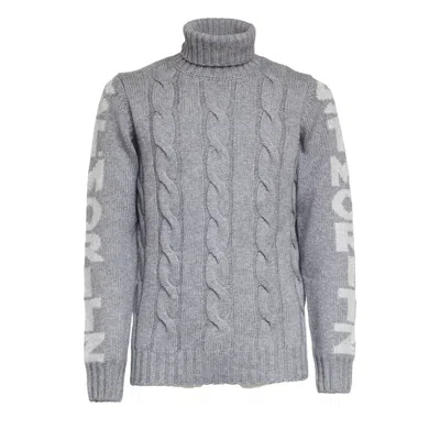 Mc2 Saint Barth Braided Cable Knit Turtleneck Sweater With Ribbed Detailing In Gray