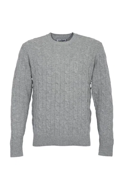 Mc2 Saint Barth Braided Knit Wool Sweater With Ribbed Details In Gray
