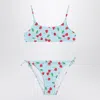 Mc2 Saint Barth Bralette Bikini With Vichy And Cherries Pattern In Blue