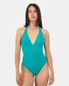 Mc2 Saint Barth Breasted Halter One Piece Swimsuit - 59 Teal Green In Blue