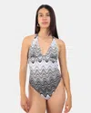 Mc2 Saint Barth Breasted Halter One Piece Swimsuit - Rachel Sea Wave 00 In Gray