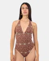 Mc2 Saint Barth Breasted Halter One Piece Swimsuit - Sangallo 1810 In Brown