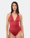 Mc2 Saint Barth Breasted Halter One Piece Swimsuit - Shiny 47 Brick Red In Red