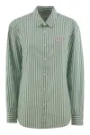 Mc2 Saint Barth Aqua Green Striped Shirt With Embroidered Details In Green
