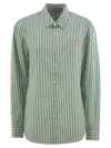 Mc2 Saint Barth Aqua Green Striped Shirt With Embroidered Details In Green