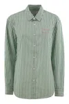 Mc2 Saint Barth Aqua Green Striped Shirt With Embroidered Details In Green