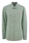 Mc2 Saint Barth Aqua Green Striped Shirt With Embroidered Details In Green