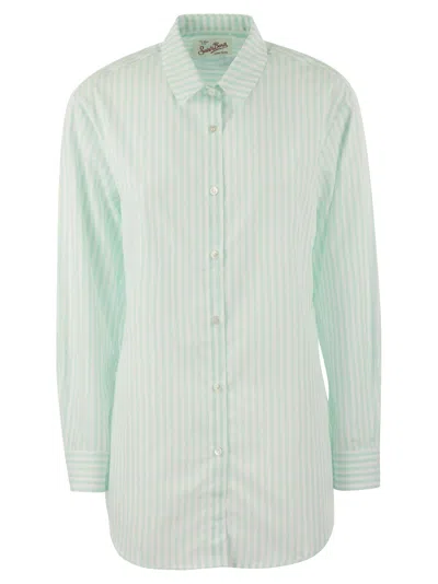 Mc2 Saint Barth Brigitte - Shirt With Striped Pattern In White/water Green