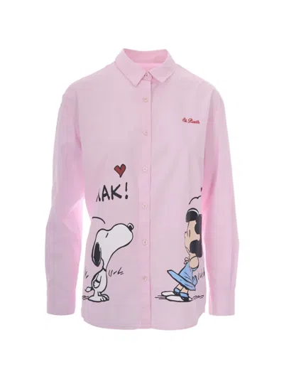 Mc2 Saint Barth Mini Brigitte Shirt With Snoopy Print And Embroidered Detail In Pink