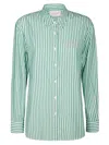 Mc2 Saint Barth Aqua Green Striped Shirt With Embroidered Details In Green