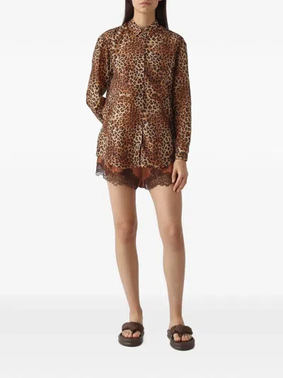 Mc2 Saint Barth Brigitte Leopard-print Lace-trim Shirt In Brown