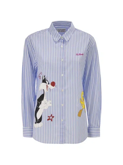 Mc2 Saint Barth Brigitte Looney Tunes Striped Shirt In Blue