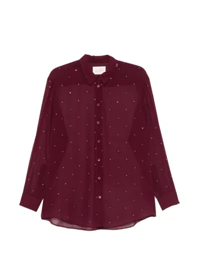 Mc2 Saint Barth Brigitte Rhinestone-embellished Semi-sheer Shirt In Red
