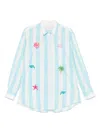 Mc2 Saint Barth Oversized Striped Shirt With Embroidered Motifs In Blue