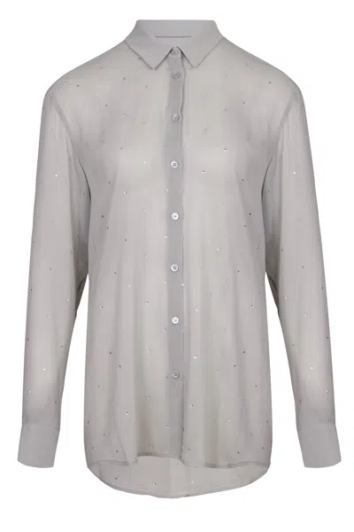 Mc2 Saint Barth Brigitte Shirt Silver Strass In Gray