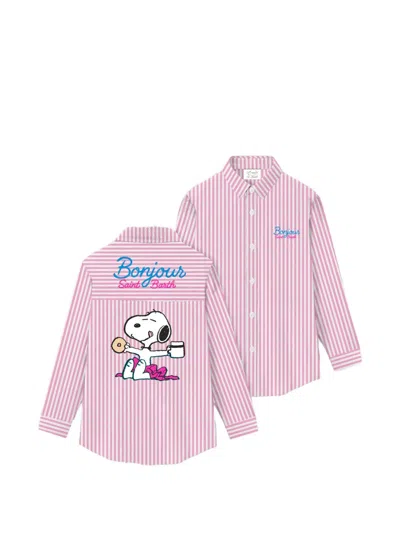 Mc2 Saint Barth Brigitte Snoopy-print Striped Shirt In Pink