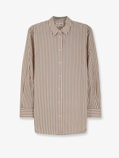 Mc2 Saint Barth Brigitte Striped Cotton Shirt In Brown