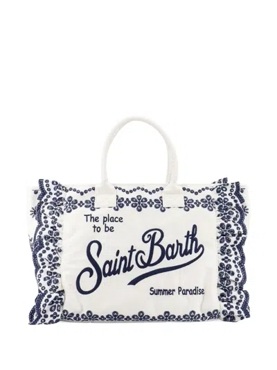 Mc2 Saint Barth Broderie Anglaise Ruffled Tote Bag In White