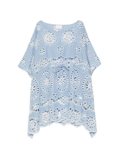 Mc2 Saint Barth Broderie-anglaise Drawstring-waist Kaftan In Blue