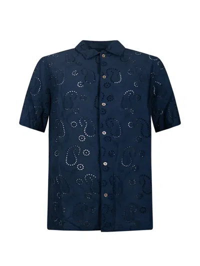 Mc2 Saint Barth Subtle Paisley Patterned Short-sleeved Shirt In Blue