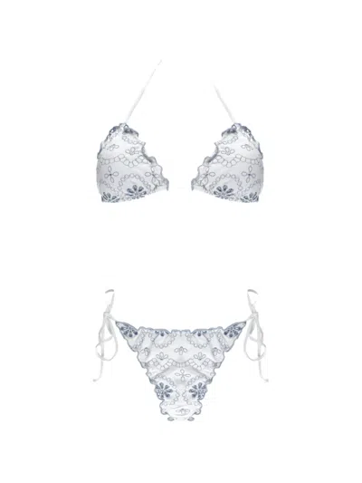 Mc2 Saint Barth Broderie-anglaise Ruffled Bikini In Multi