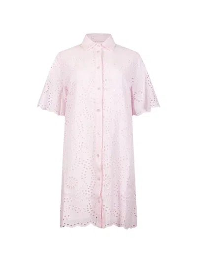 Mc2 Saint Barth Broderie-anglaise Scalloped-edge Dress In Pink