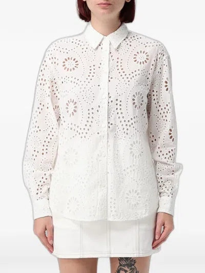 Mc2 Saint Barth Lightweight White Eyelet Embroidery Shirt With Scalloped Hem