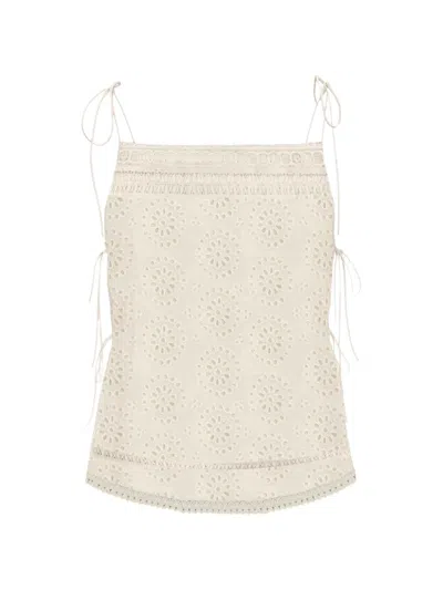 Mc2 Saint Barth Broderie-anglaise Tie-fastening Top In Neutral