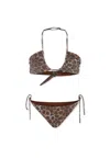 Mc2 Saint Barth Brown Bikini For Girl With Animalier Print In Brown