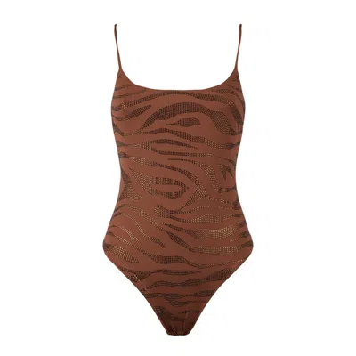 Mc2 Saint Barth Brown One-piece Swimsuit With Rhinestones