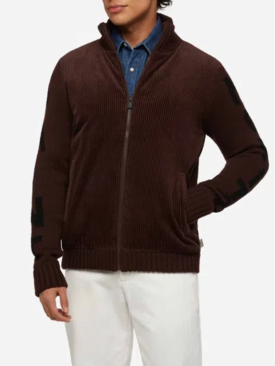 Mc2 Saint Barth Brown Padded Jacket Whistler With Knitted Sleeves