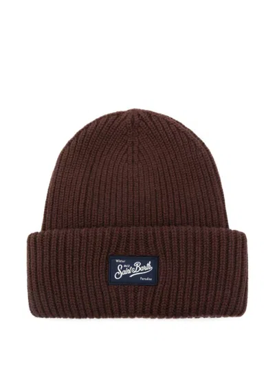 MC2 SAINT BARTH MC2 SAINT BARTH BROWN RIBBED WOOL BEANIE WITH LOGO
