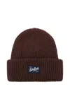 Mc2 Saint Barth Brown Ribbed Wool Beanie With Logo In Burgundy