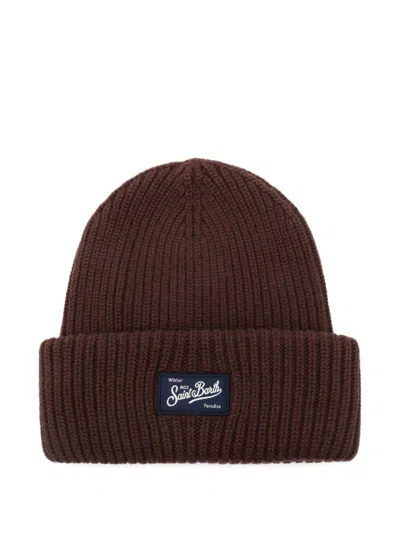 MC2 SAINT BARTH BROWN RIBBED WOOL HAT WITH LOGO MC2 SAINT BARTH