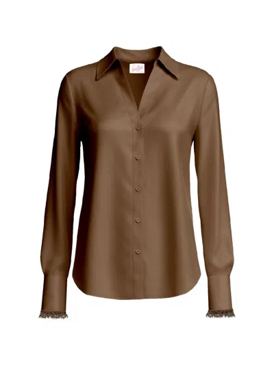 Mc2 Saint Barth Brown Silk Shirt With Lace Details