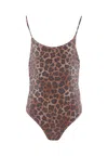 Mc2 Saint Barth Brown Swimsuit For Girl With Animalier Print In Brown
