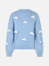 Mc2 Saint Barth Brushed Knit Sweater With Clouds Details In Blue