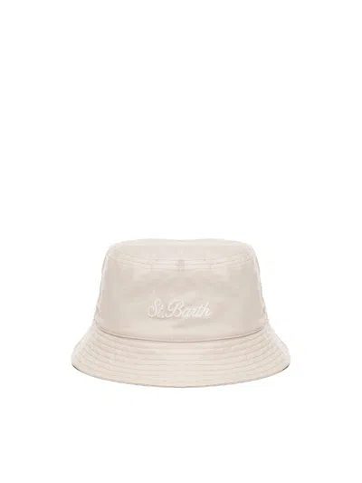 Mc2 Saint Barth Bucket Hat In Linen And Cotton Blend In White