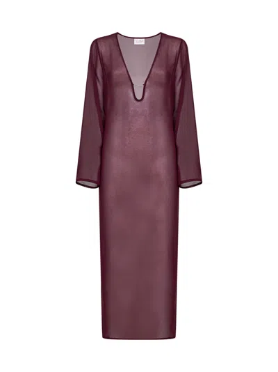Mc2 Saint Barth Burgundy Georgette Agatha Plate Maxi Dress In Brown