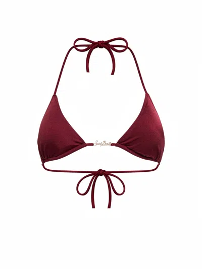 Mc2 Saint Barth Burgundy Glossy Finish Lycra Leah Plate Triangle Bikini Top