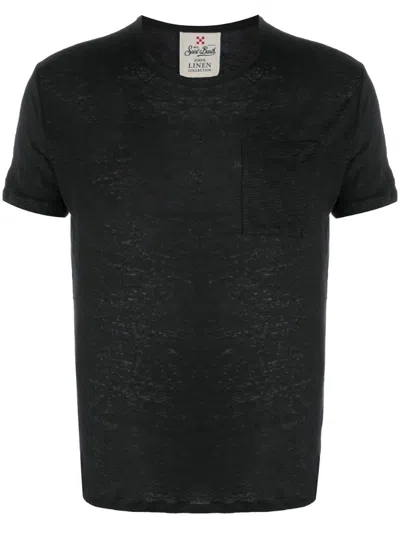 Mc2 Saint Barth Burn Out Linen T-shirt In Black