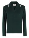Mc2 Saint Barth Long Sleeves Knit Braid Polo In Green