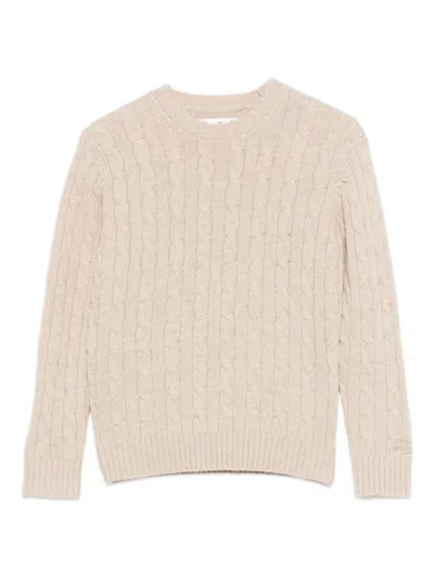 Mc2 Saint Barth Kids' Cable-knit Crew-neck Sweater In Neutral