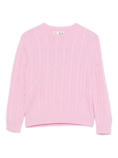 Mc2 Saint Barth Kids' Cable-knit Crew-neck Sweater In Pink