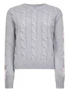 Mc2 Saint Barth Cable-knit Jacquard Lettering Sweater In Gray